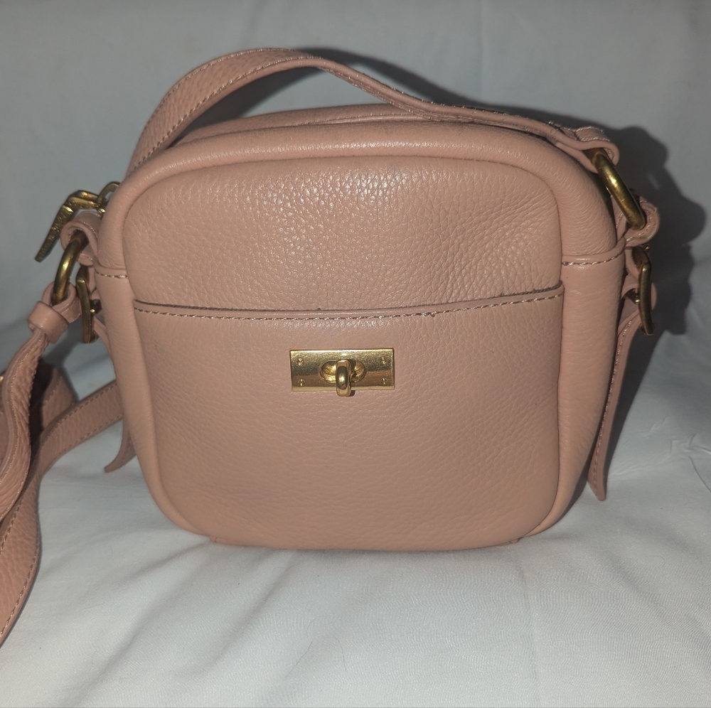 J. Crew Blush Leather Camera PCrossbody Bag with Gold Accents
